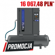 Hertz Sprężarka śrubowa HGS 7.5+Z, stałoobrotowa, napęd pasowy, moc: 7,5 kW, ciśnienie: 7,5 / 8,5 / 10 / 13 bar; zbiornik 250 l