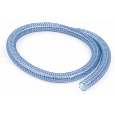 Wąż poliuretanowy ze spiralą miedzianą - wzmocniony, do zasysania cieczy i materiałów ściernych, dł. 20 m, wlot/wylot - 40 mm. Kompletny zwój. Bez muf.