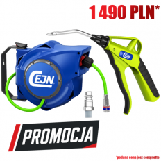 Zestaw pneumatyczny CEJN do sprężonego powietrza 16 bar – pistolet Hi-Vis 209 + zwijadło SafetyReel + szybkozłącze eSafe