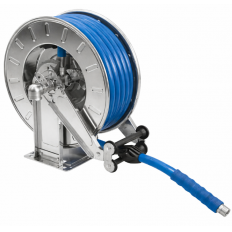 Hose reel without hose. Capacity: 10 m 35 mm OD hose - In. 1" F - Out. o 25 mm hose tail - stainless steel shaft
and swivel