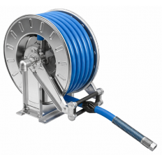 Hose reel without hose. Capacity: 15 m 35 mm OD hose - In. 1" F - Out. o 25 mm - stainless steel shaft and
swivel
